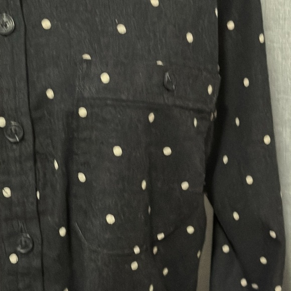 Eddie Bauer Shirt Dress-Cotton-Sz 8-Gray/White Polka Dot-PopOver-Tie Waist-EUC - Picture 3 of 16